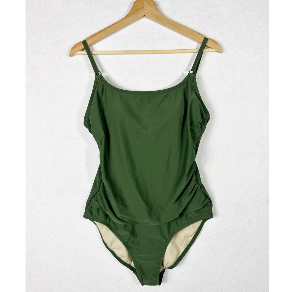 Kona Sol Womens Olive Green Ruched One Piece Swimsuit Strappy Back Size Lโ